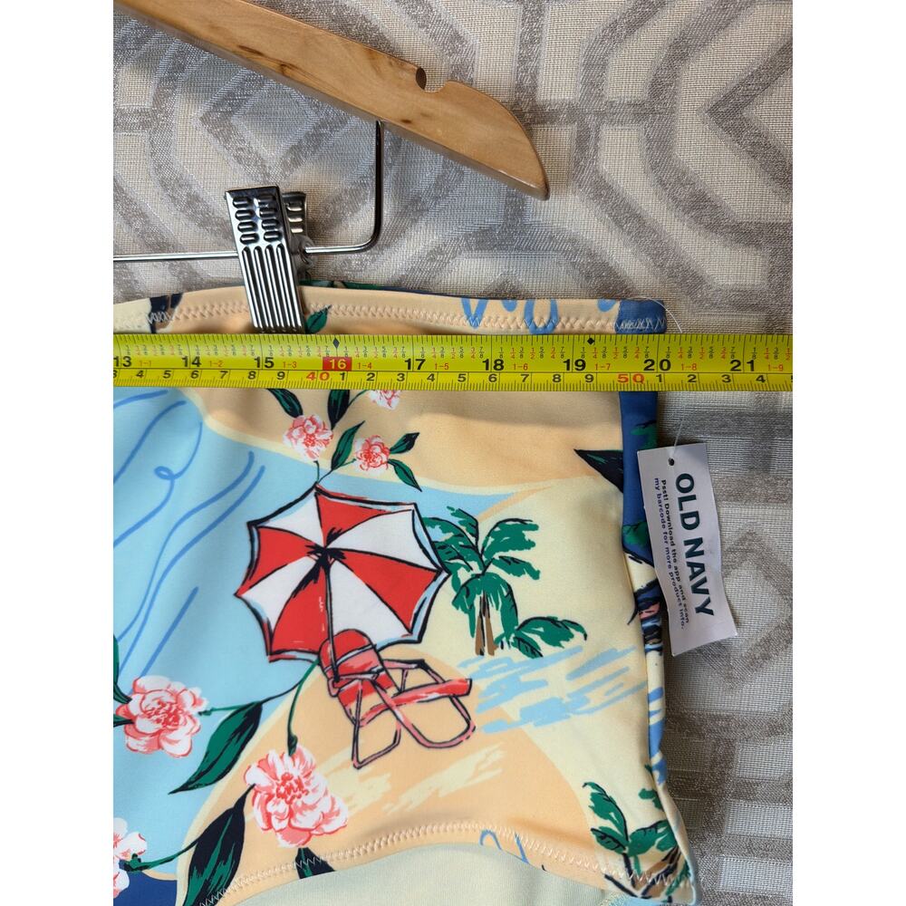 Old Navy Bon Voyage Tropical Postcard High Waisted Bikini Bottoms Blue Yellow 3X - Picture 3 of 5